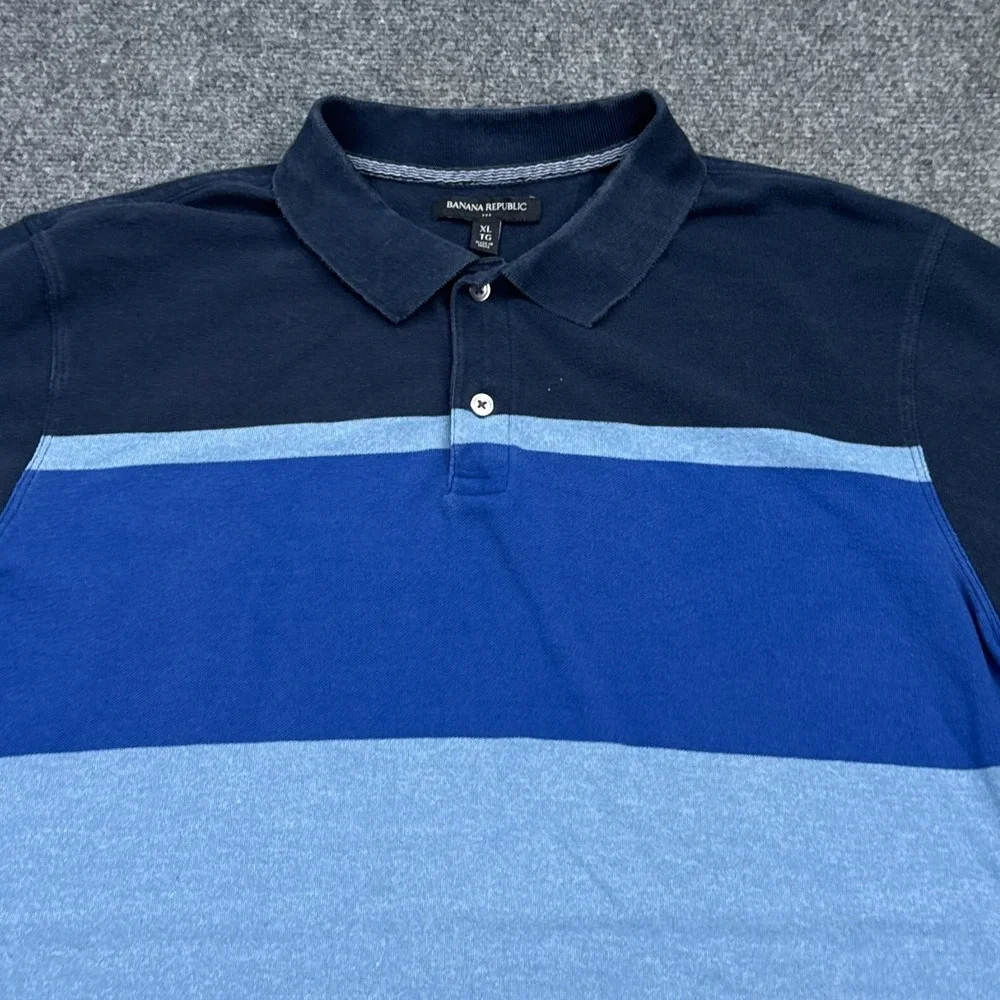 Banana Republic Polo Shirt Mens Size XL Blue Striped Casual Short Sleeve